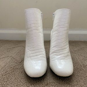 Crocodile print white ankle boots